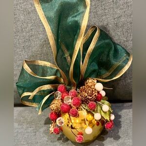 Elegant and Stunning Handmade Gold, Green and Red Holiday Ornament